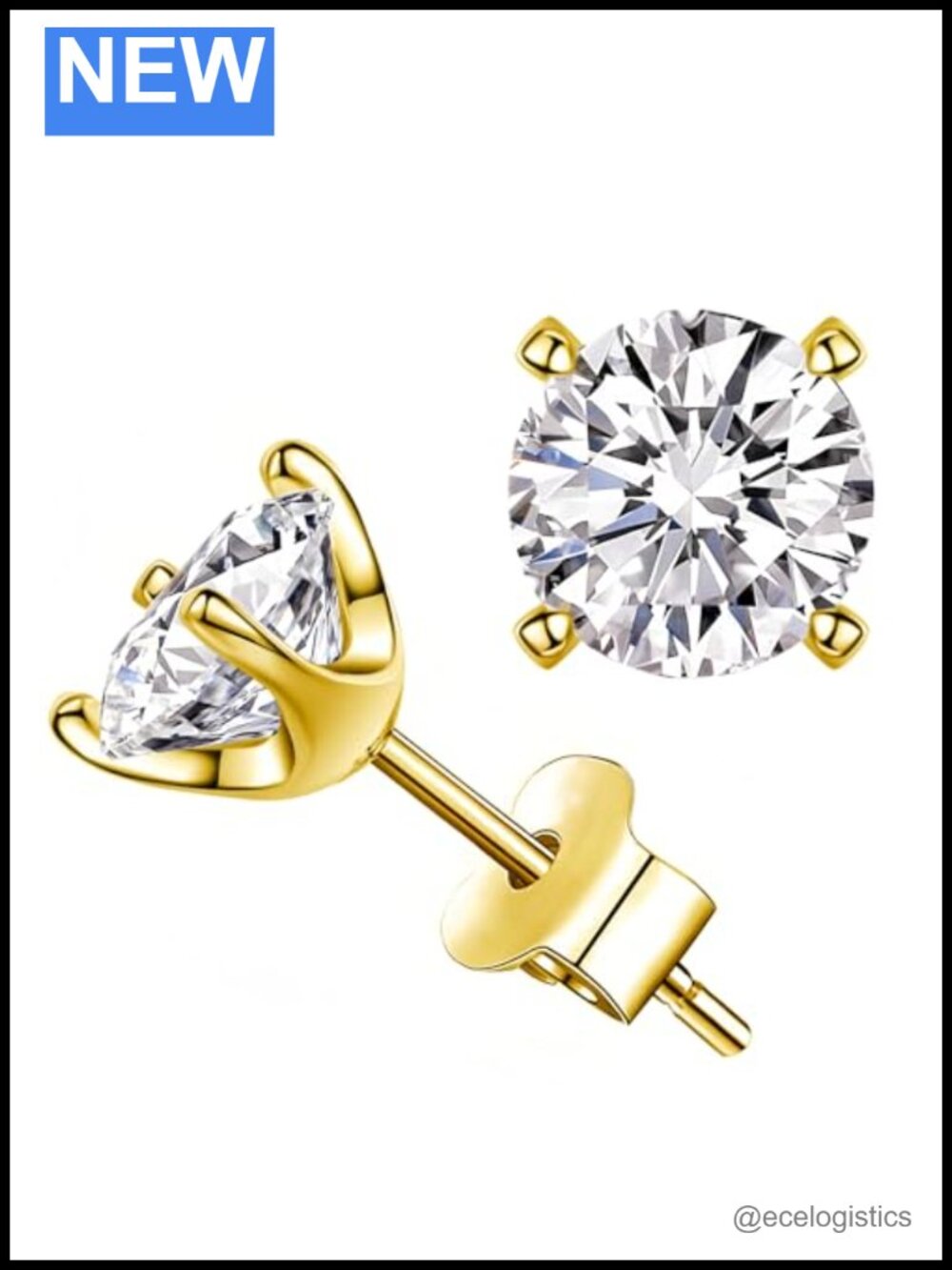 Moissanite Stud Earrings 18K White Gold Plated S925 Sterling Silver Jewelry